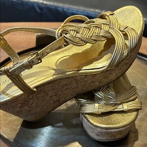 Kate Spade Becca Gold Braided Cork Wedge Sandals Sz 9 Brazil